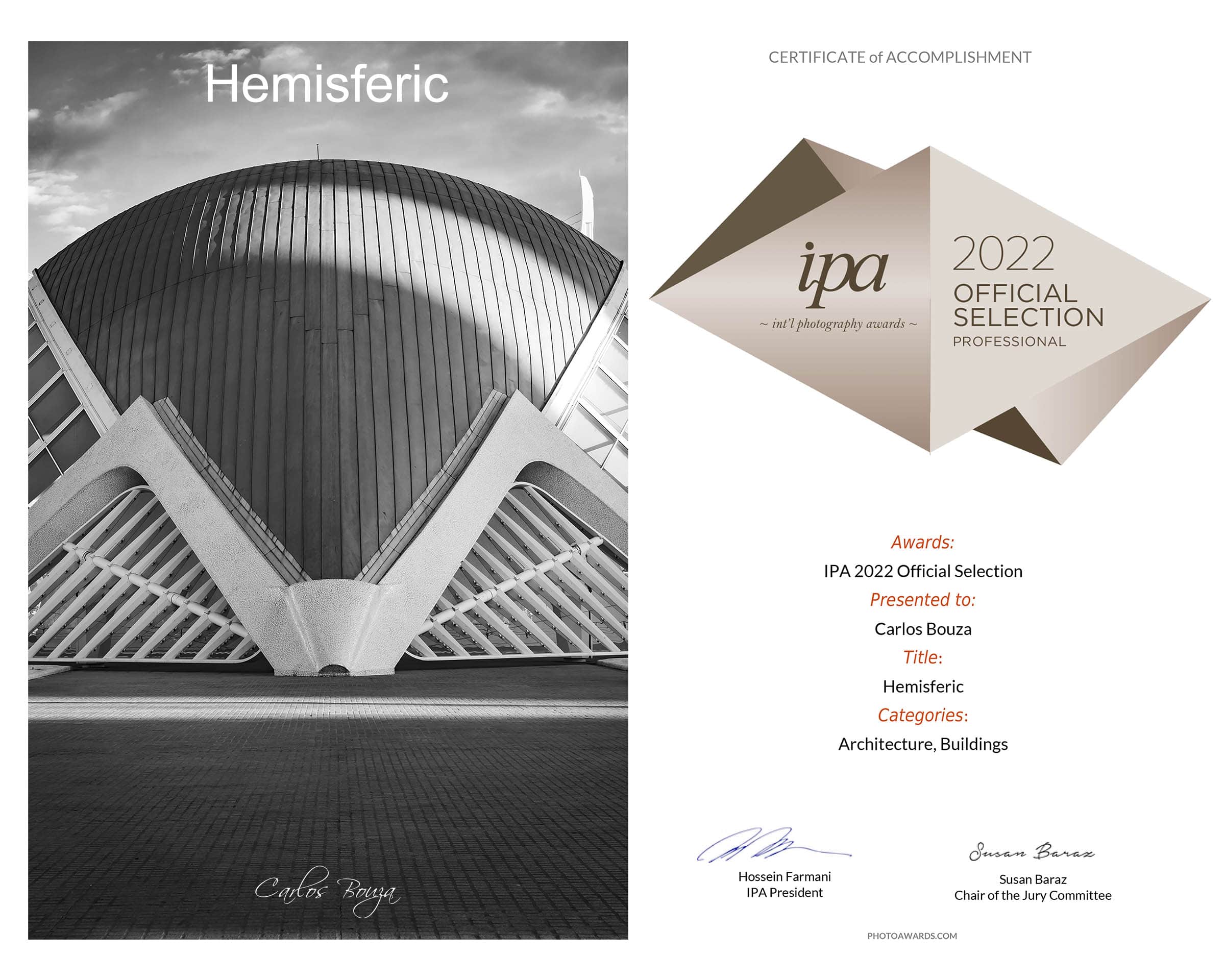 Mi fotografía "Hemisferic" seleccionada para los International Photograpy Awards 2022