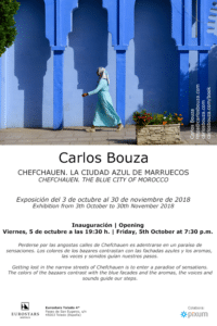 Cartel exposición "Chefchauen. La ciudad azul de Marruecos" en Eutrostars Toledo.